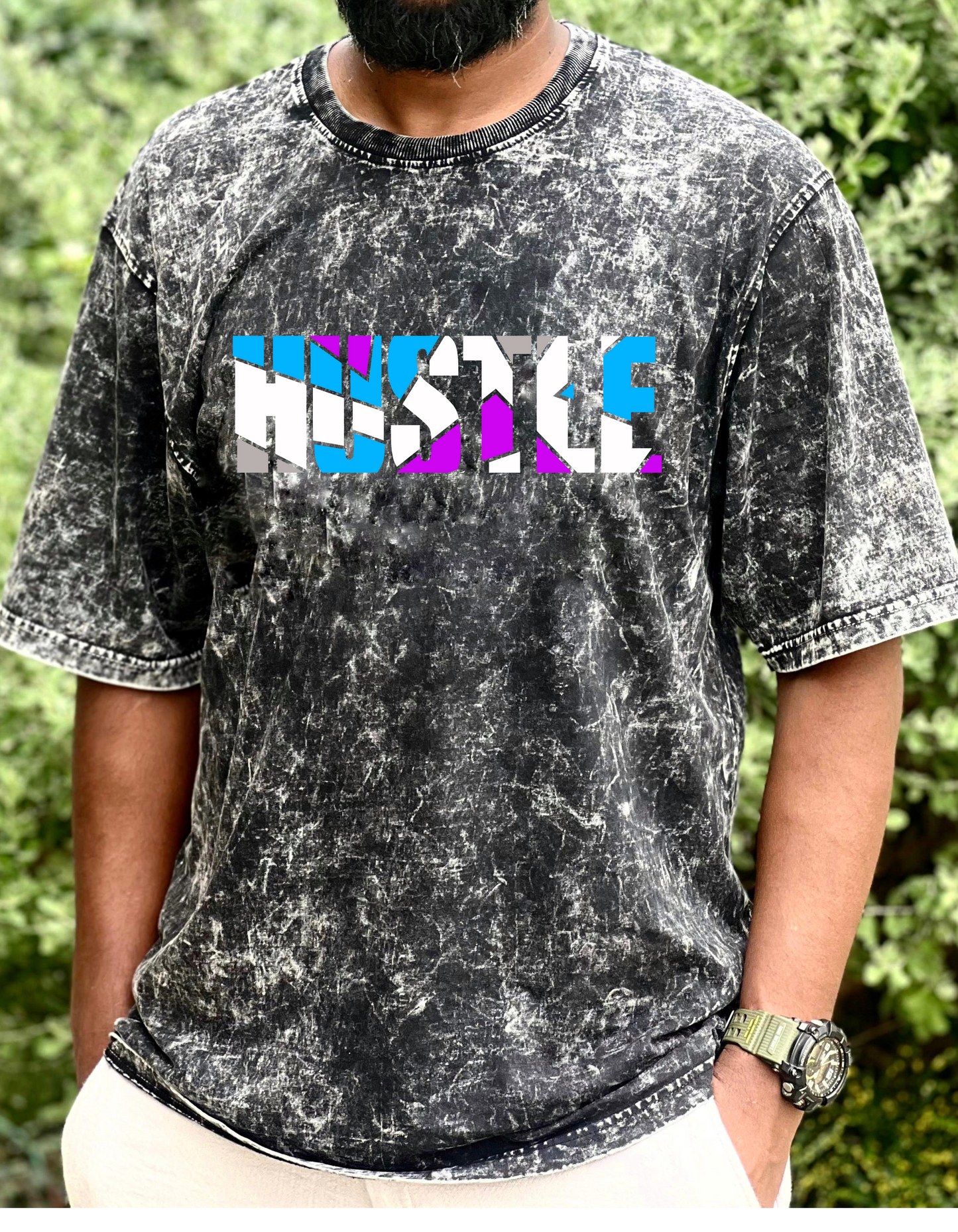 Hustle - Premium Acid Washed Oversized Tee
