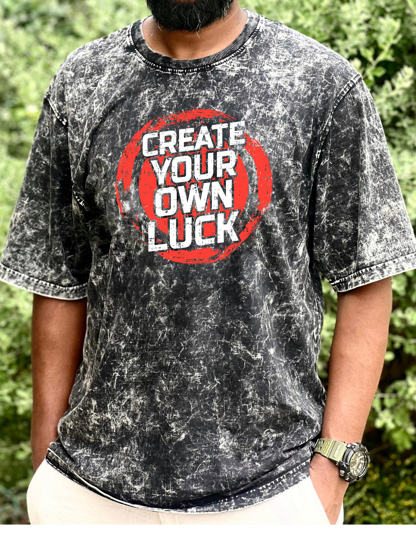 Create luck- Premium Acid Washed Oversized Tee